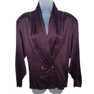 VTG 90s Marc Allen Silk Wrap Blouse 8 Burgundy Wine Office Siren Shawl Career